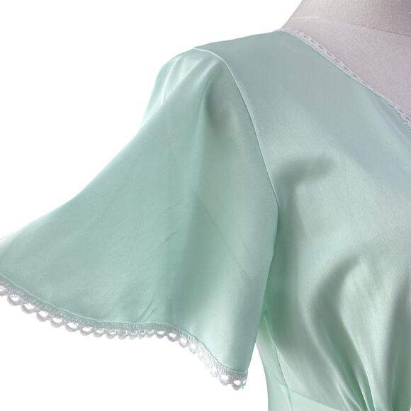 Vintage 70s Boho KOMAR Mint Green Nylon Lacy Bodice Maxi Dress Nightgown Size S - Picture 5 of 10